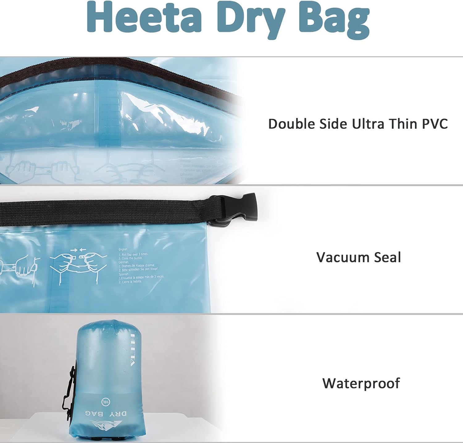 HEETA Waterproof Dry Bag for Women Men, 5L/10L/20L/30L/40L Roll Top Lightweight Dry Storage Bag Backpack with Phone Case for Travel, Swimming, Boating, Kayaking, Camping and Beach : Sports & Outdoors