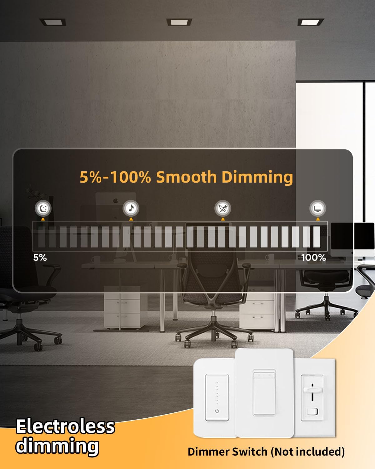 Adetu 6 Pack 6 inch Square Led Recessed Lighting Black,5CCT Ultra Thin Square Led Ceiling Light with Junction Box, 2700K/3000K/3500K/4000K/5000K Selectable,Dimmable,ETL and Energy Star Certified