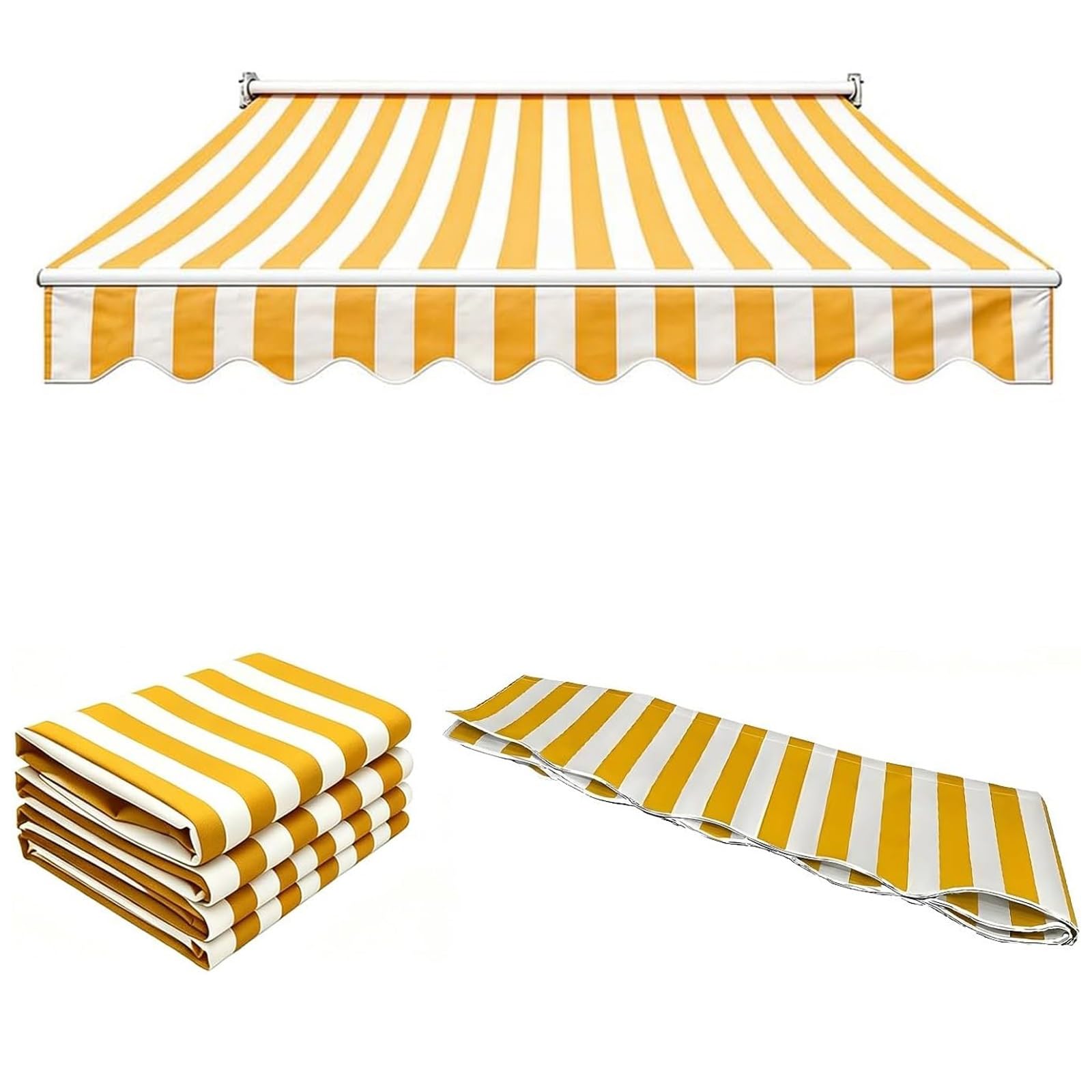 ROFBIHG Retractable Patio Awning Sun Shade Shelter, Outdoor Stripe Awning Deck Cover Replacement Fabric, Heavy Duty 280g Polyester Canopy Cloth for Garden Cafe Door(Yellow,4.5x3.5m(14.7x11.5ft))