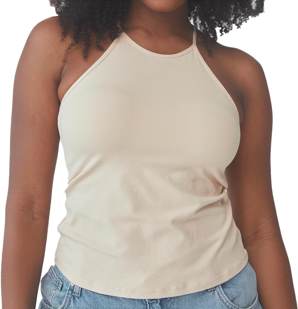 Klassy Network Solid High Neck Brami Tank-Top for Women - Built-in Bra Racerback Full Length Tank with Straps