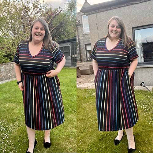 CARCOS Plus Size Dresses for Curvy Women V Neck Short Sleeve Dresses Floral/Striped Summer Boho Dresses with Pocket XL-5XL2