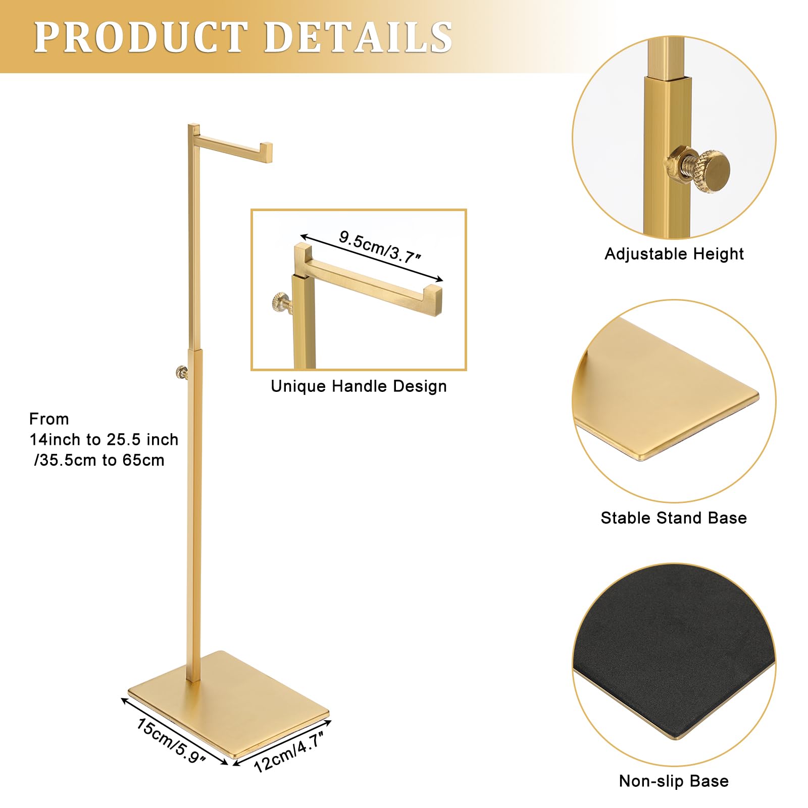2pcs Présentoir de sac à main en métal réglable hauteur 34-67CM support de sac présentoir de collier pour magasin, maison (type 2, doré)