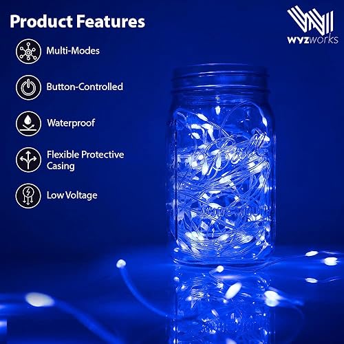 Miniatura 2 de WYZworks Tira de luces LED de 33 pies, 100 luces LED de hadas de cinta estrellada flexible, 8 modos con temporizador de 6 horas, impermeable, cable