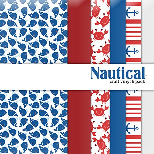 Nautical Multi-Pack Printed Craft Vinyl 6 Sheets 12x12 for Vinyl Cutters