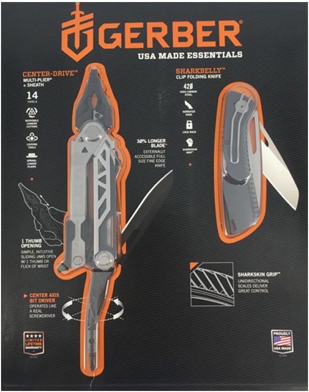Gerber Center Drive Multi Tool-pliers 14, Sharkbelly Folding Knife, and sheath Usa