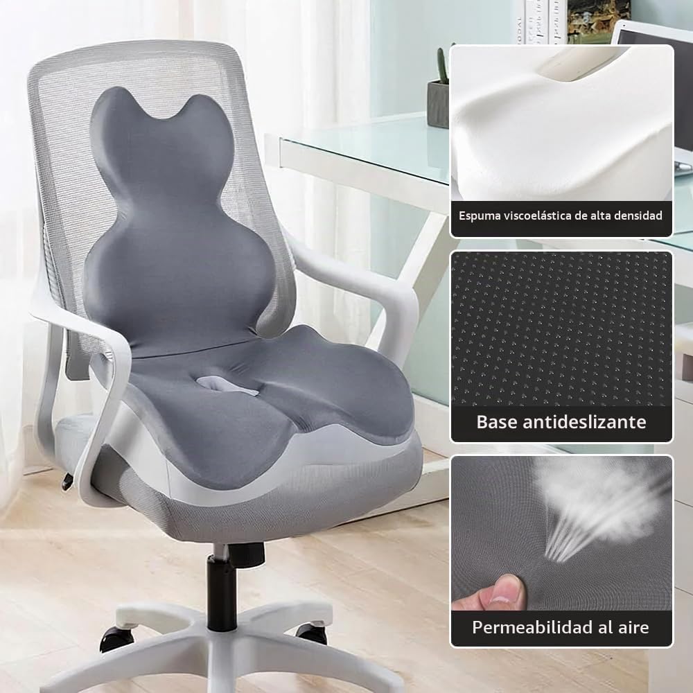 HoldOneLight Cojín ortopédico con respaldo [apoyo lateral y comodidad] cojín para silla de oficina y coche – Ergonómico, cojín de asiento, cojín para coxis (versión larga)