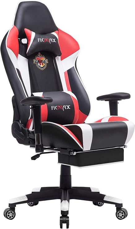 Ficmax Sedia Gaming Ergonomica da Ufficio Poltrona Computer con Massaggio  Supporto Lombare, Sedie Gaming PC con Poggiapiedi Poltrona da Corsa Stile  PU Leather E-Sport Sedie da Gaming Nero\u0026Bianco\u0026Rosso : Amazon.it: Casa e