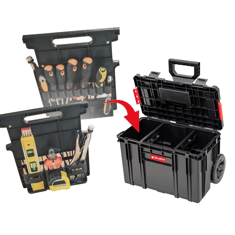 OliveBird 6-in-1 XL Assortimentdoos Werkplaatswagen Gereedschapskist Mobiele Werkplaatskoffer Plastic Ladenset Gereedschapskist op wieltjes