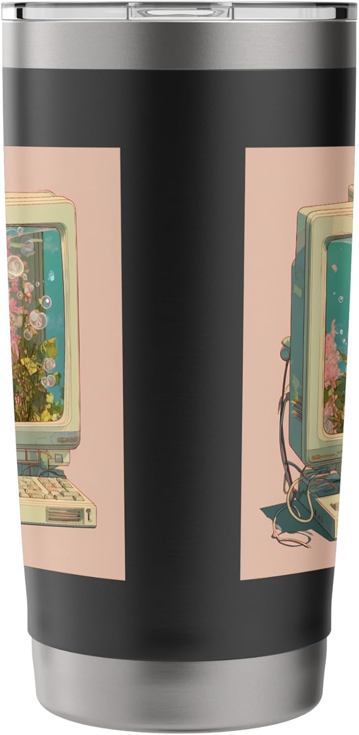 Y2K Retro Computer Monitor Aquarium Goldfish Art Stainless Steel Insulated Tumbler image 4