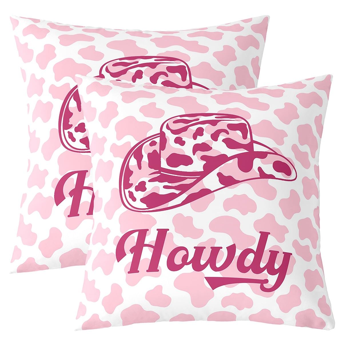 Homemissing Pink Western Throw Pillowcases Wild West Cowgirl Cowboy Throw Pillow Covers 50x50cm Set of 2 Soft for Boys Cow Print Hat Rodeo Cowboy Style Pillow Cases Cushion Covers Howdy Cushion Cases