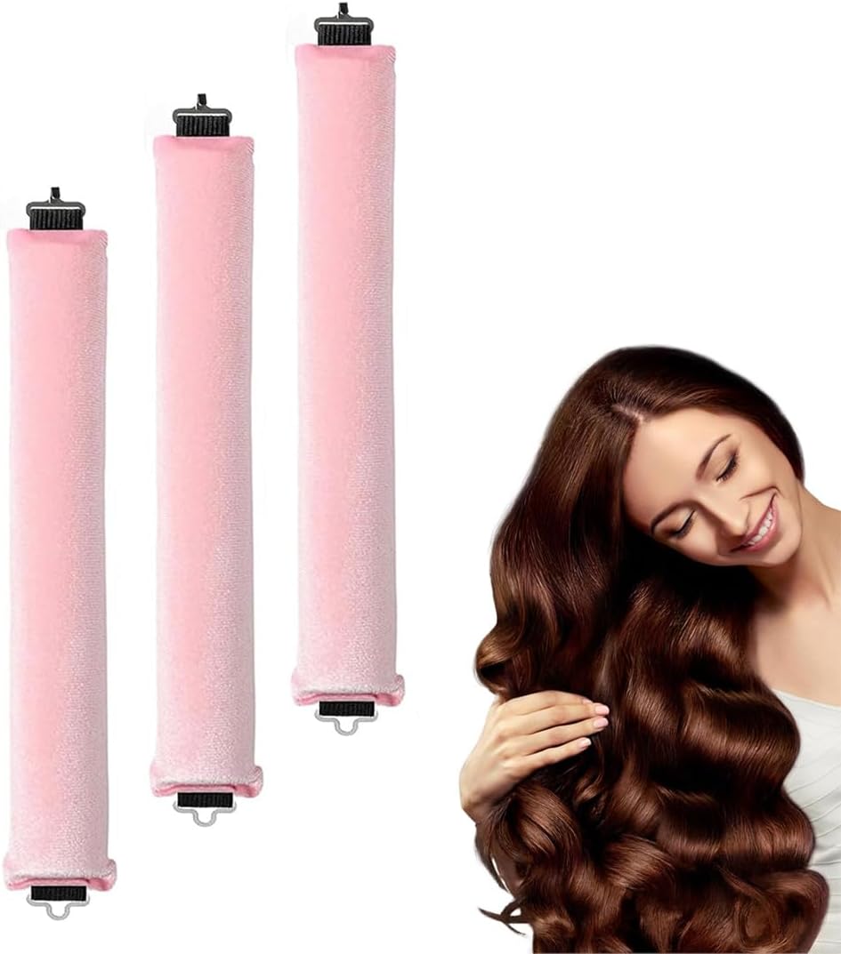 Heatless Hair Curler, zonder hitte, lange krulspelden, zonder hitte, zachte krulspelden om te slapen, kan tijdens het slapen worden gebruikt (roze, 3)