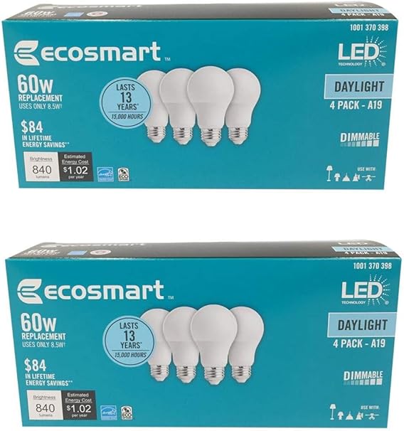 EcoSmart 60W Equivalent Daylight A19 Energy Star, Dimmable LED Light