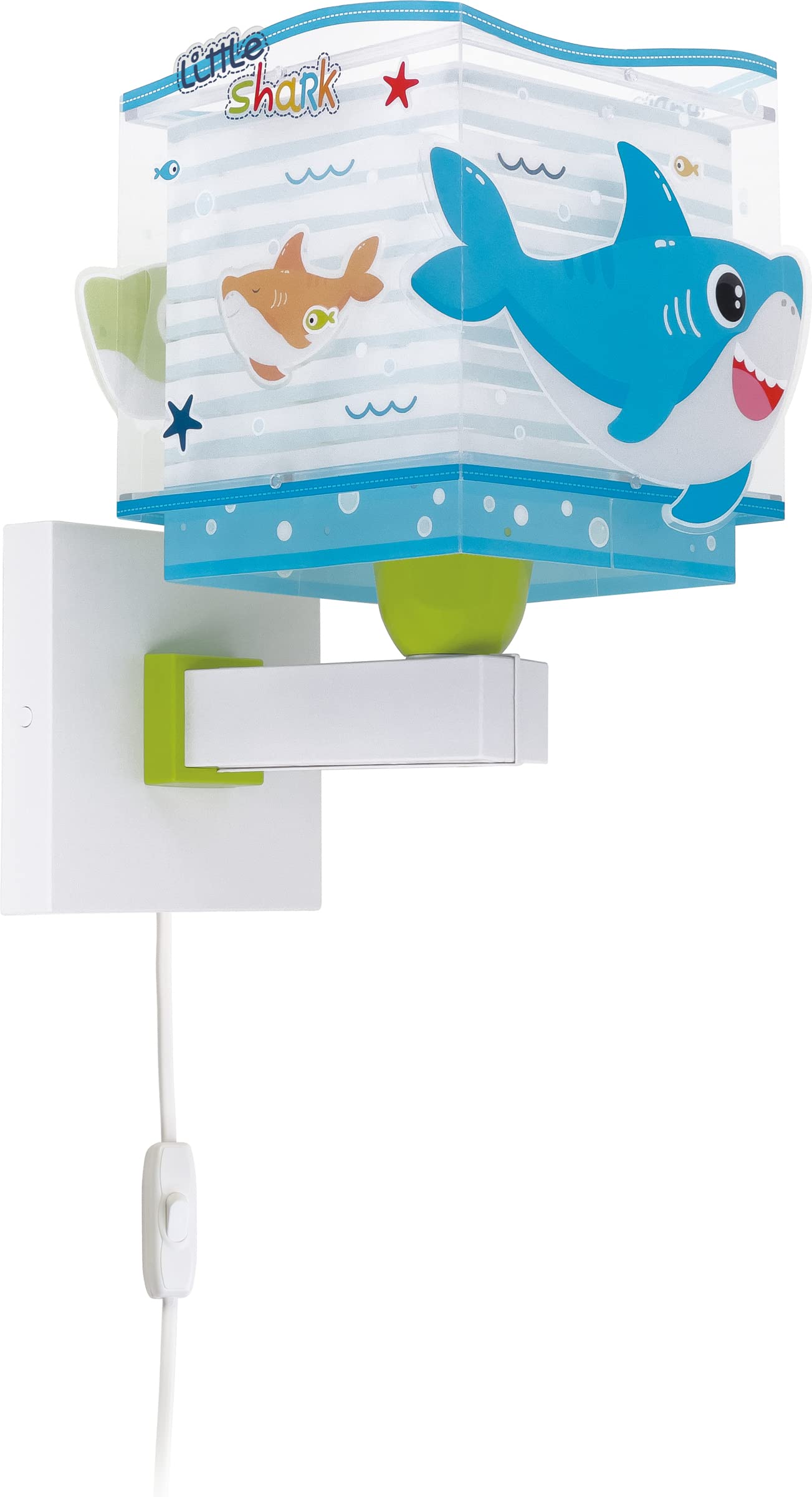 Dalber kinder Wandlampe, Kinderlampe Wandleuchte, kinderzimmer Little Shark Haie Tiere, kinder zimmer leuchte lampenschirm, 63479, E27, Blau
