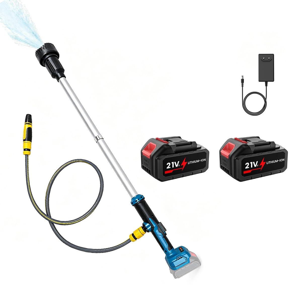 Stab Wassertransferpumpe 18V mit 2x2.0Ah Akkus Regenfasspumpe 3000 L/h, 6m Förderhöhe, Tragbare Wasserpumpe mit Gartensprühdüse, Kompatibel mit MT 18V Akku für Pool/Gärten/Teiche (2 Batteries)