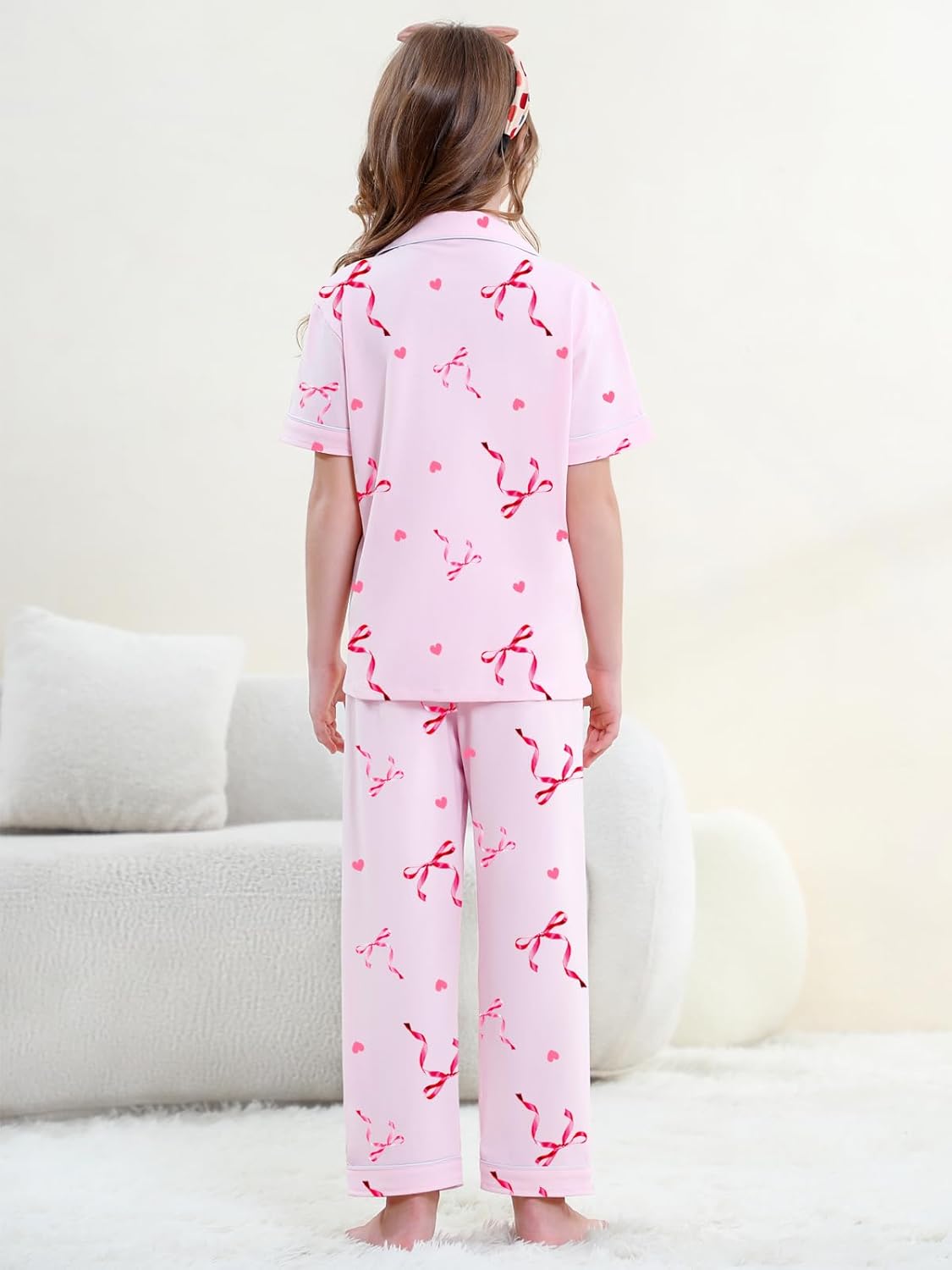 QZH.DUAO Girls 100% Cotton 3pcs Pajama Sets Button Down Short Sleeve Long Pants With Shorts Sleepwear for Ages 5-14 - Image 5