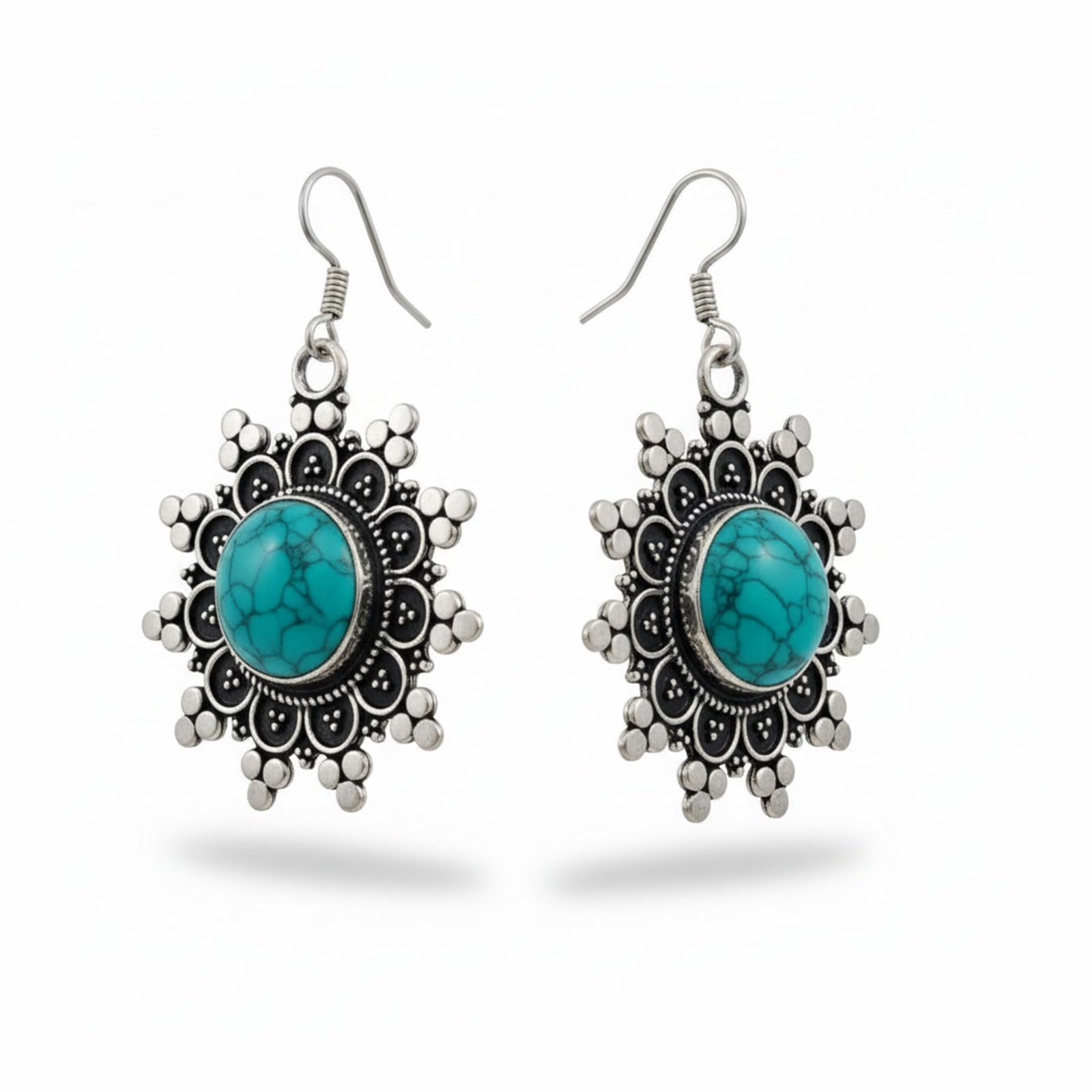 Naturale turchese pietra preziosa ciondolo per donne e uomini, etnico tribale filigrana design, placcato argento fatti a mano gioielli di moda, collana pendente per festa, gemma metallo non prezioso