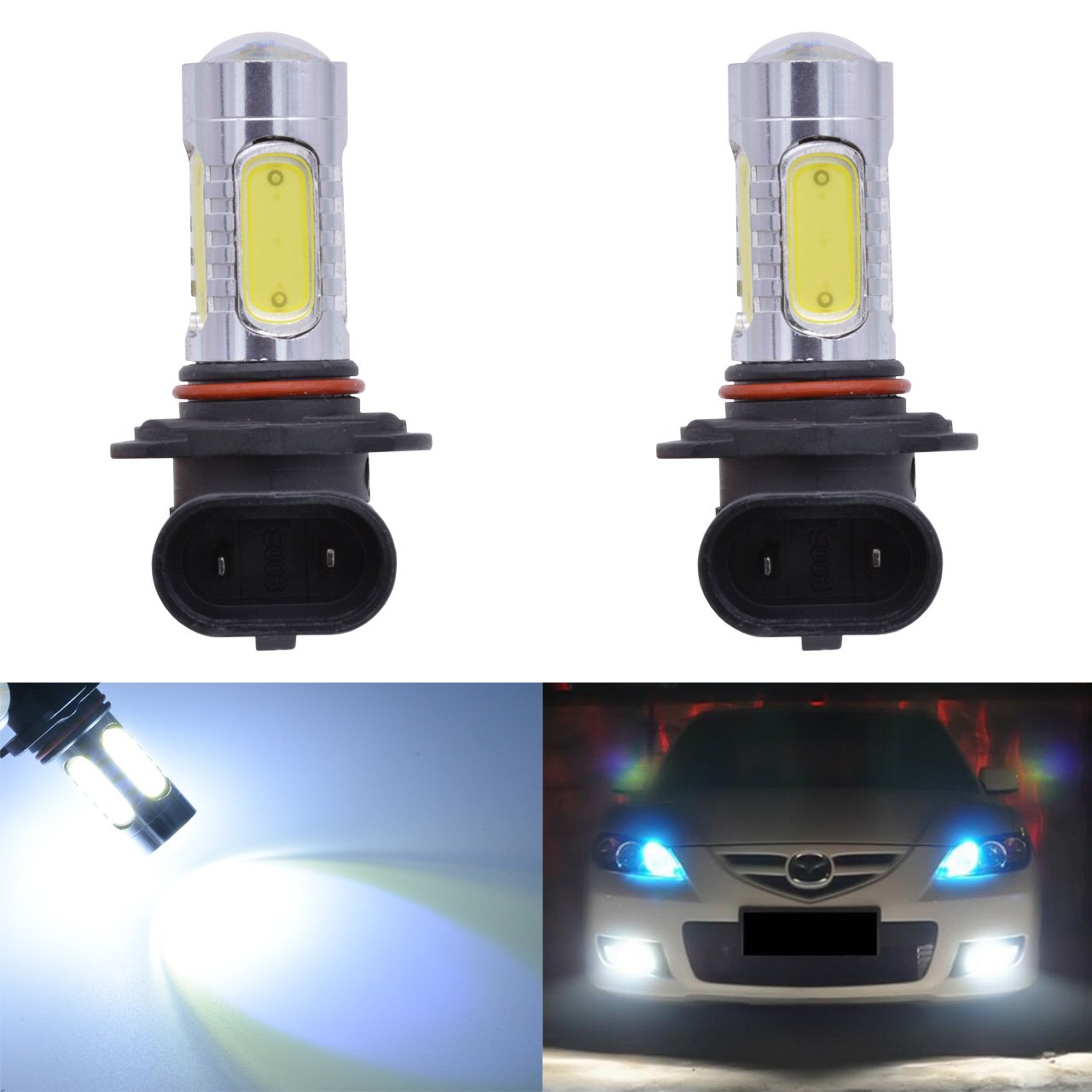 KATUR 1600 lumenów 7,5 W COB 9005 HB3 H10 9145 9140 LED aluminiowe światła przeciwmgielne DRL kierunkowskazy żarówki światła dzienne 12 V białe 6000 K (2 szt.)
