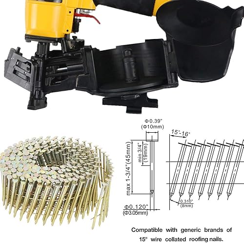 Vista 3 de BHTOP CN45N - Clavadora para techos, pistola de clavos para techos de 15 grados, clavos de bobina de 3/4 a 1-3/4 pulgadas, 120 piezas de capacidad