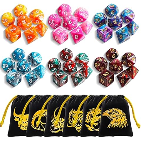 Polyhedral Dice, 42 Pieces Table Games Dice with Gold Patten Bags for Dragons and Dungeons MTG RPG DND D20 D12 D10 D8 D4 Cover