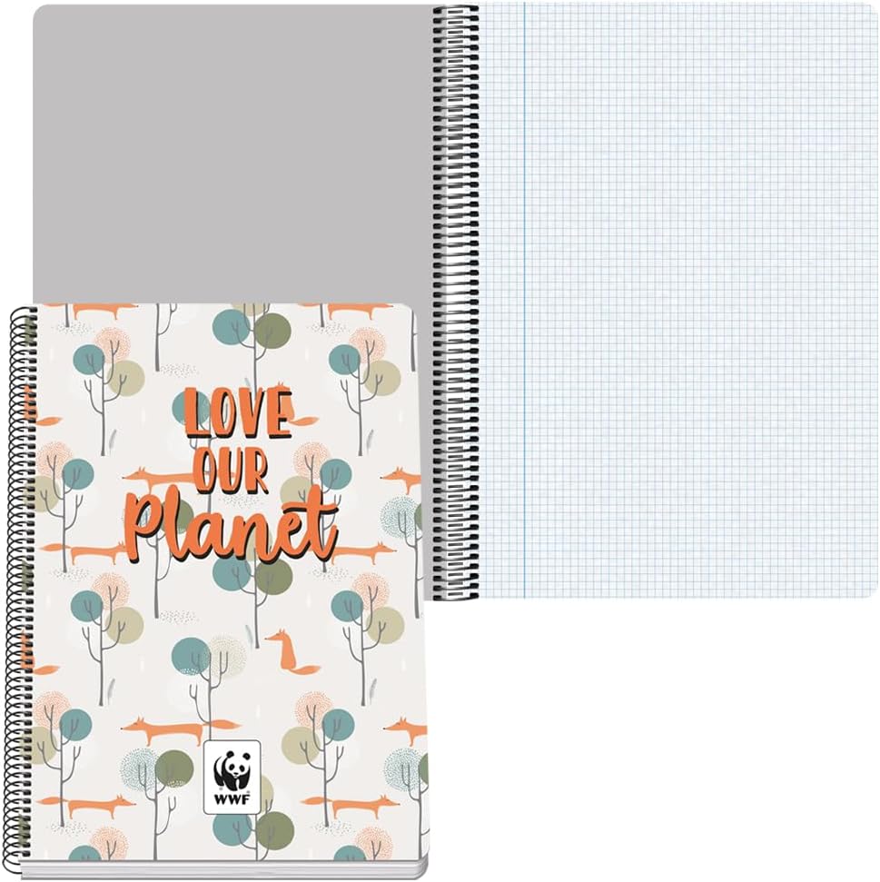 DOHE - Squared Notebook - Folio Size (21.5 x 31 cm), Spiral Binding, 80 Sheets of 90 g/m², Grid 4 mm, Rigid Cover, WWF Love Our Planet, School Supplies