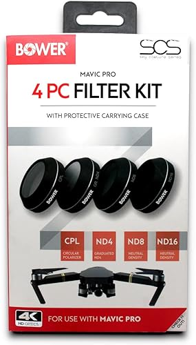 Miniatura 2 de Bower Mavic Pro - Kit de filtros profesionales de 4 piezas | 4K HD Optics ND4, ND8, ND16, CPL Juego de filtros para accesorios Mavic Pro Dron.