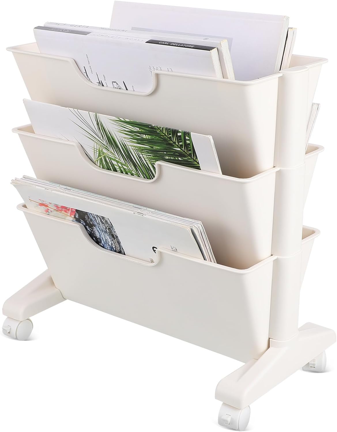 VOSAREA Rolling Storage Cart Wheels Mobile Bookshelf for Office and Classroom Adjustable Organizer 3 Shelves Heavy Duty Steel Frame for Home and Boys and Girls Room Organization