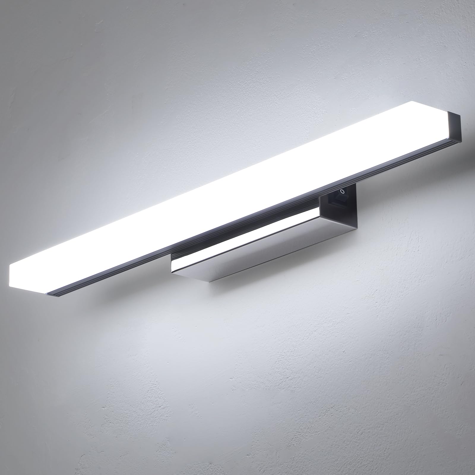 Lightess 40cm Applique Salle de Bain LED 6W 6000K IP44 Inox | Lampe Miroir Blanc Froid, IP44 Étanche, Acier Inoxydable, avec Interrupteur, pour Toilette Maquillage