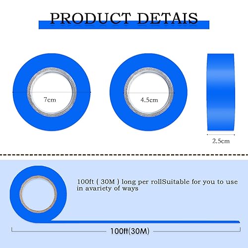 Miniatura 32 de Paquete de 10 cintas de señalización roja, rollo de marcado de neón de cinta de plástico no adhesivo, 1 pulgada x 2000 pies, cinta de marcado