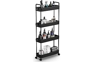 SOLEJAZZ 4 Tier Bathroom Organizer Slim Storage Cart with 8-Inch Deep Shelves