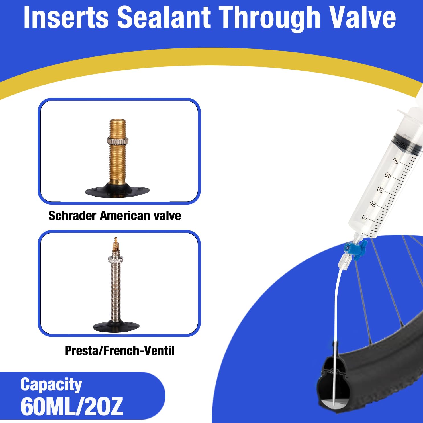 Tubeless Sealant Injector with Presta Valve Core Removal Tool, Tire Sealant Injector for Tubeless Tire Sealant Syringe for Mountain Bicycle Road Bike MTB