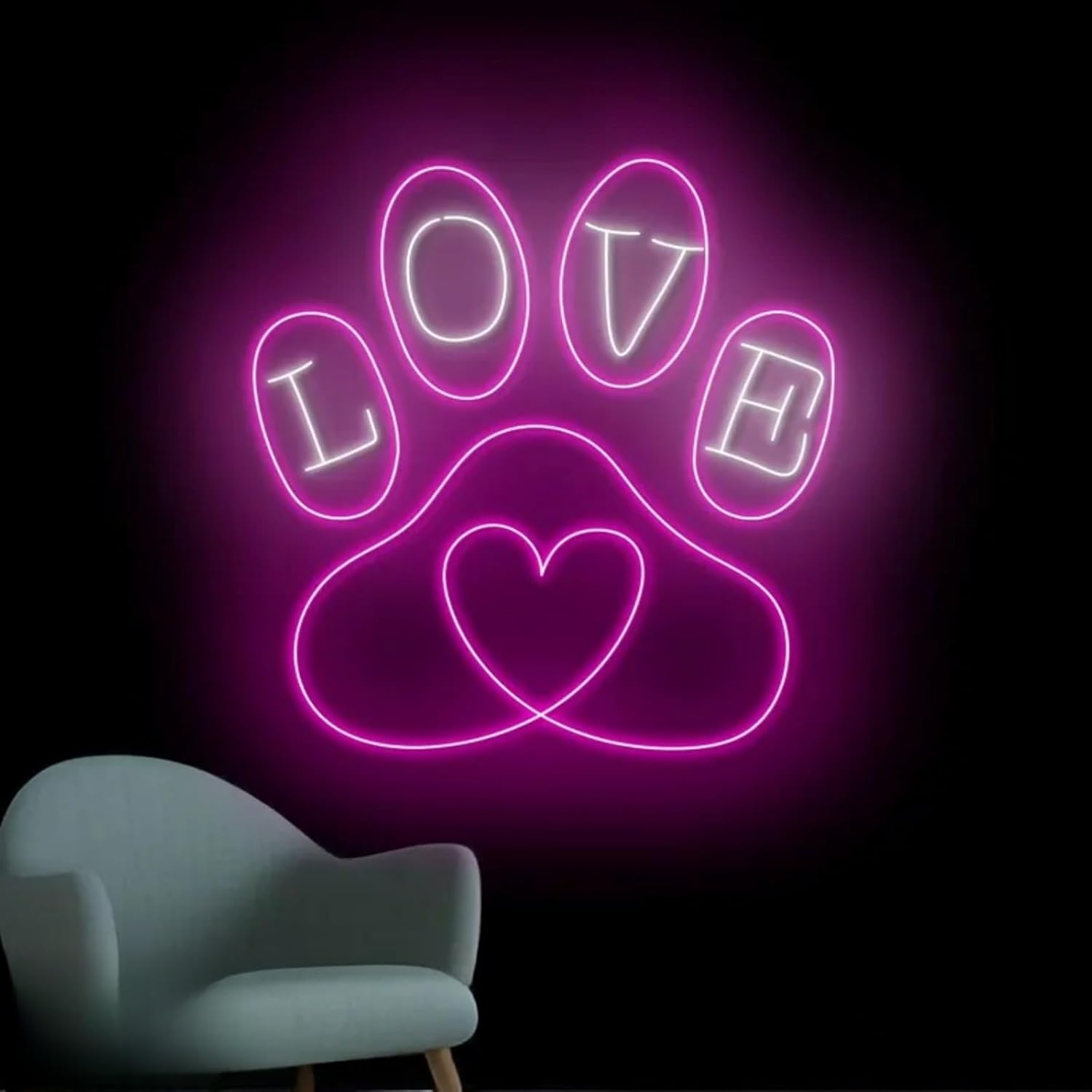 Paw Dog Heart Neon Sign, Paw Pet Neon Light, Pet Clinic Wall Art, Pet Spa Grooming Wall Decor For Pets Art Kids Wall Room Decor Birthday Party