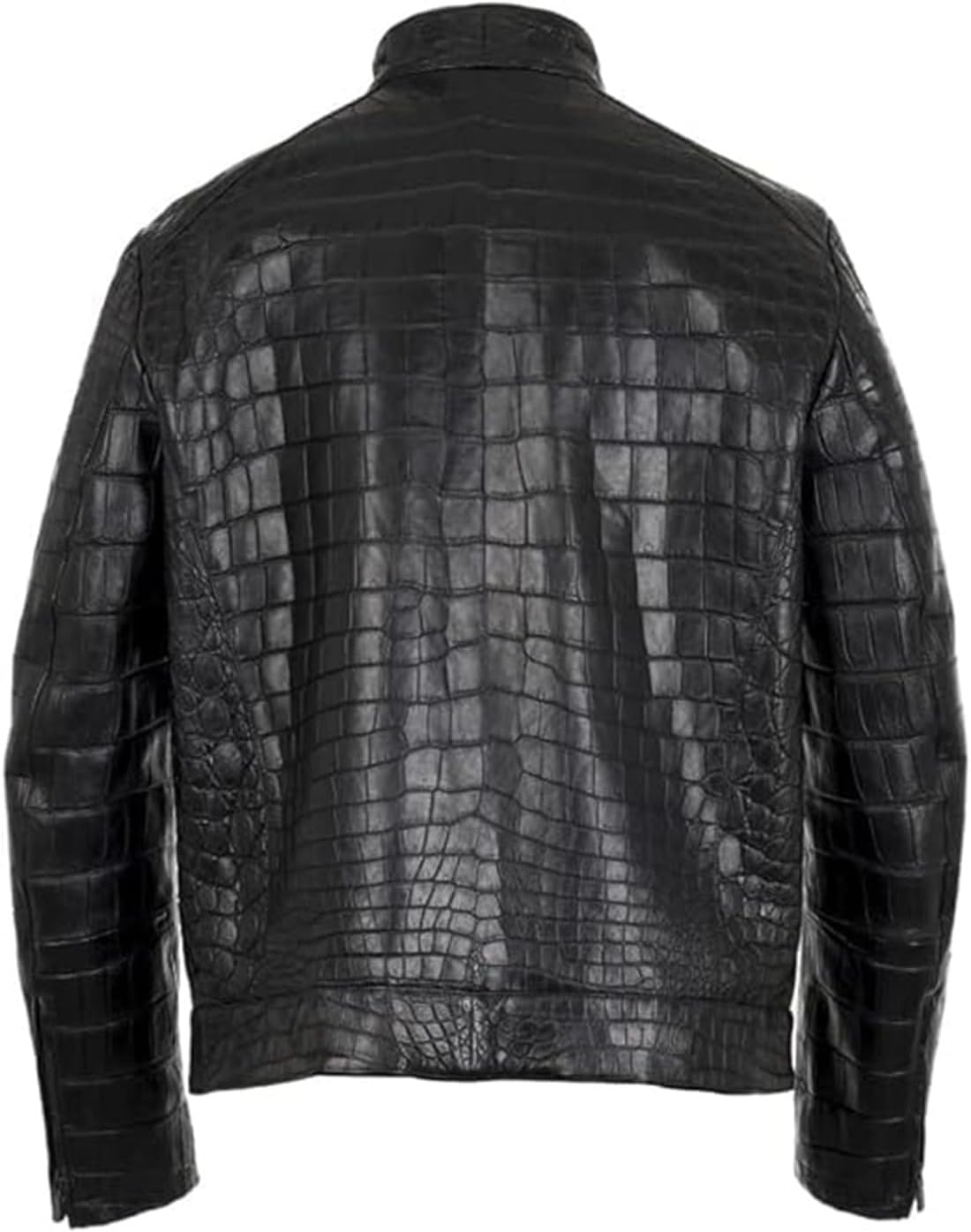 Men's Handmade Black Crocodile Alligator Textured Biker Leather Jacket Crocodile Pattern Embosed Jacket gift for him - Image 2