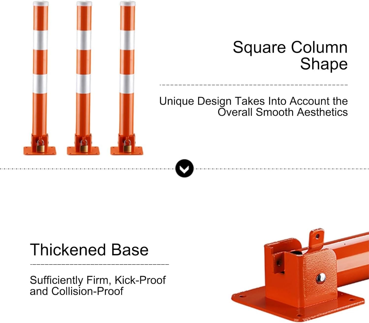 Foldable Steel Safety Bollard Post for Driveways, Traffic Barrier Parking Pole, Red Security Post, Removable Traffic Control Barrier (1pc) image 3