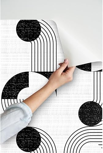 Miniatura 3 de Spoonflower Muestras de papel tapiz para despegar y pegar, cuenco de fideos Bauhaus, escala media, círculos blancos y negros, diseño geométrico