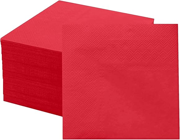 Amazon.com | 100 Pieces 2-ply Red Napkin Disposable Cocktail Napkins ...