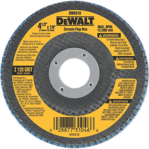 DEWALT DW8310 4-1/2' x 7/8' 120 Grit Zirconia Angle Grinder Flap Disc