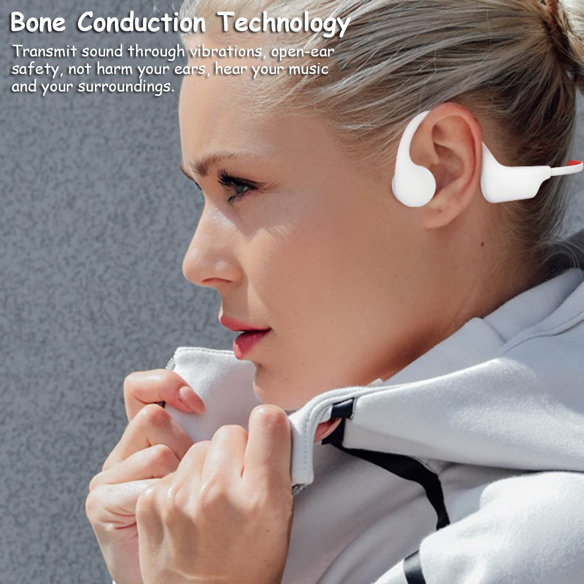 Auriculares Inalambricos de Conducción ósea Bluetooth IPX8 Impermeable Auriculares Deportivos Reproductor de Música MP3 para Natación Correr Fitness, 16G Memoria Cascos Ligeros Open-Ear White