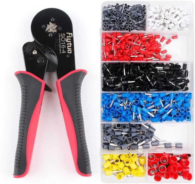 Preciva Bootlace Krimpgereedschap Kit, 0,08-16mm²/AWG28-5 Ferrule Crimp Toolkit met 1200 stuks connectoren (300 Dual Wire Terminals), Zelf-Adjsutable Ratchet Crimper ToolKits