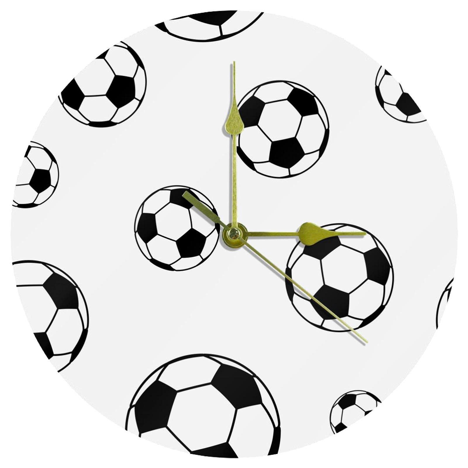 Horloge murale football anti tic-tac cadran acrylique 24 cm pour chambre d'enfant