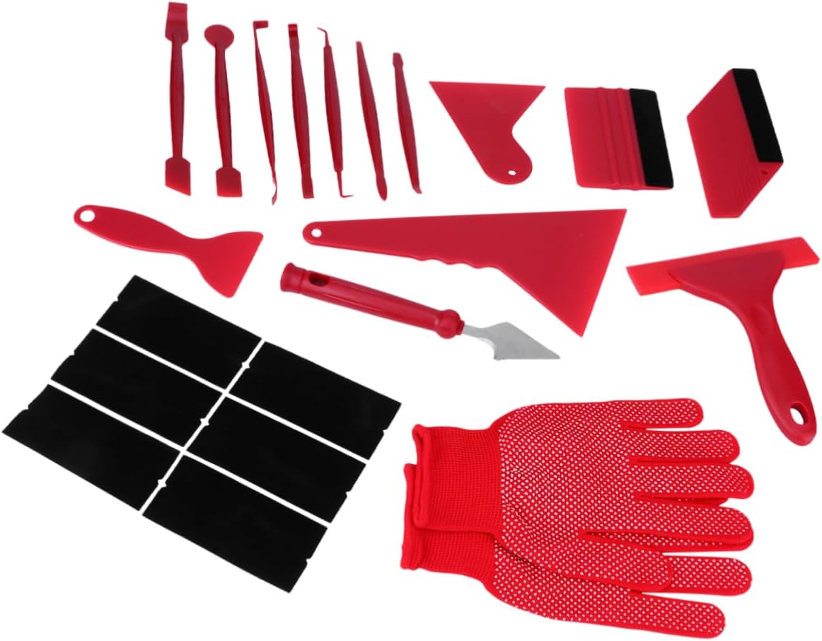Ciieeo 21Pcs Car Squeegee Film Cutter Window Tint Tool Kit Durable Vinyl Wrapping Flat Curved Surfaces Essential Auto Tinting Accessories Red