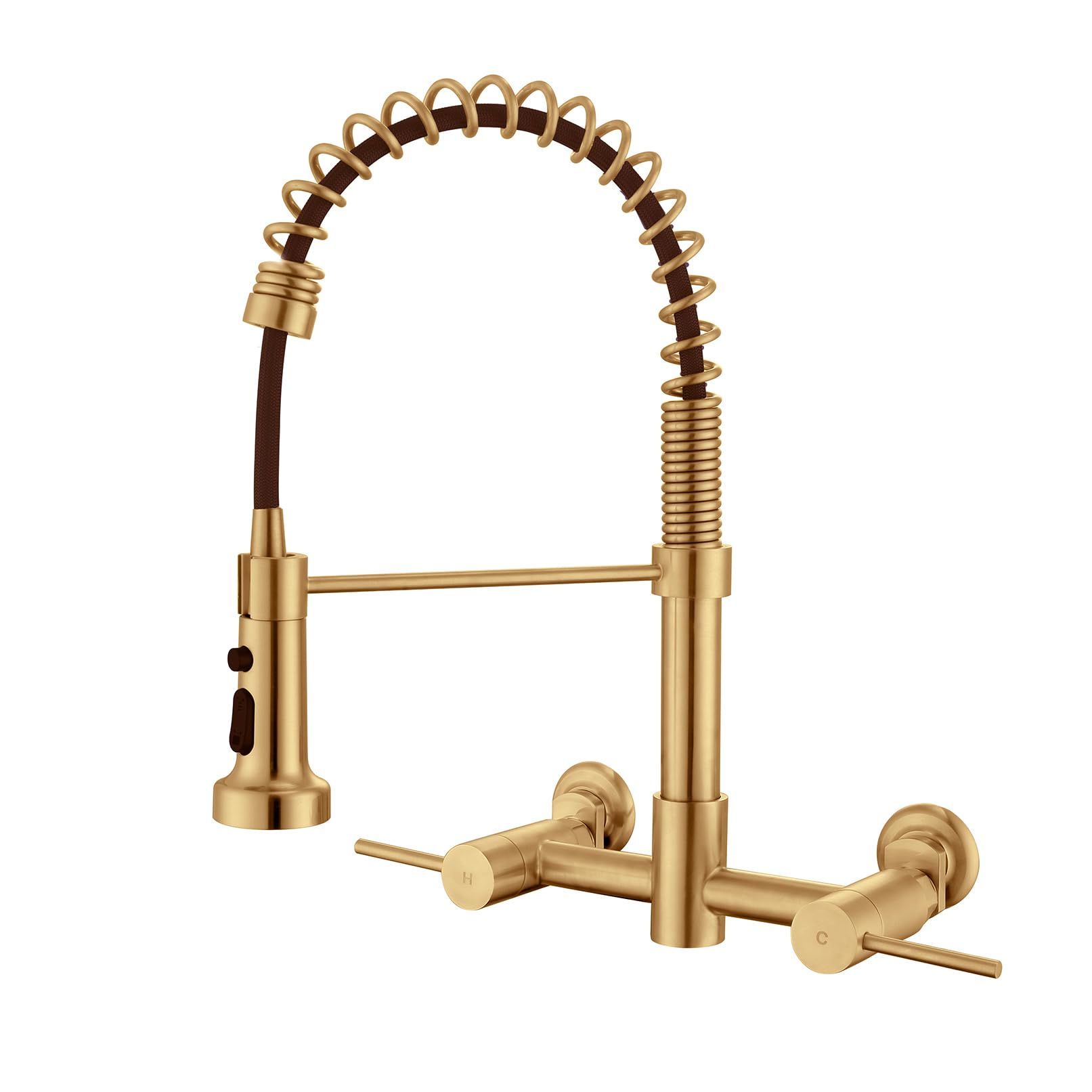 FonvethBlack Brushed Gold Kitchen Faucet, Pre Rinse Single Handle Kitchen Faucet, Spring High Arc Stainless Steel Kitchen Faucet with Pull Down Sprayer,Solid Brass Kitchen Sink Faucet