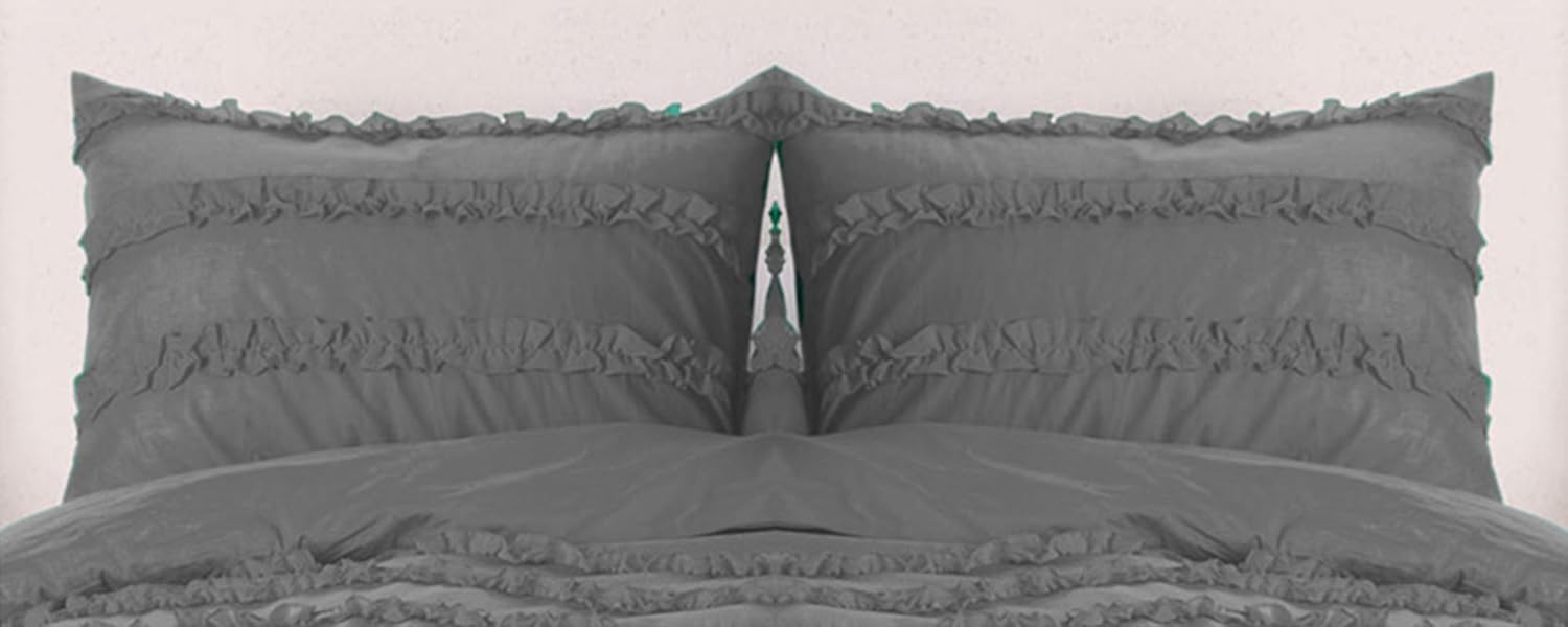 Ultra Soft Solid Horizontal Ruffle Pillow Shams Pair 100% Egyptian Cotton 600 Thread Count (2 Piece Set) Standard Aqua