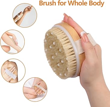 Dry Brushing Body Brush Lymphatic Drainage Brush, Dual-use Dry and Shower with Natural Bristles, GOZINA Exfoliating for Massage, Remove Dead Skin and Cellulite