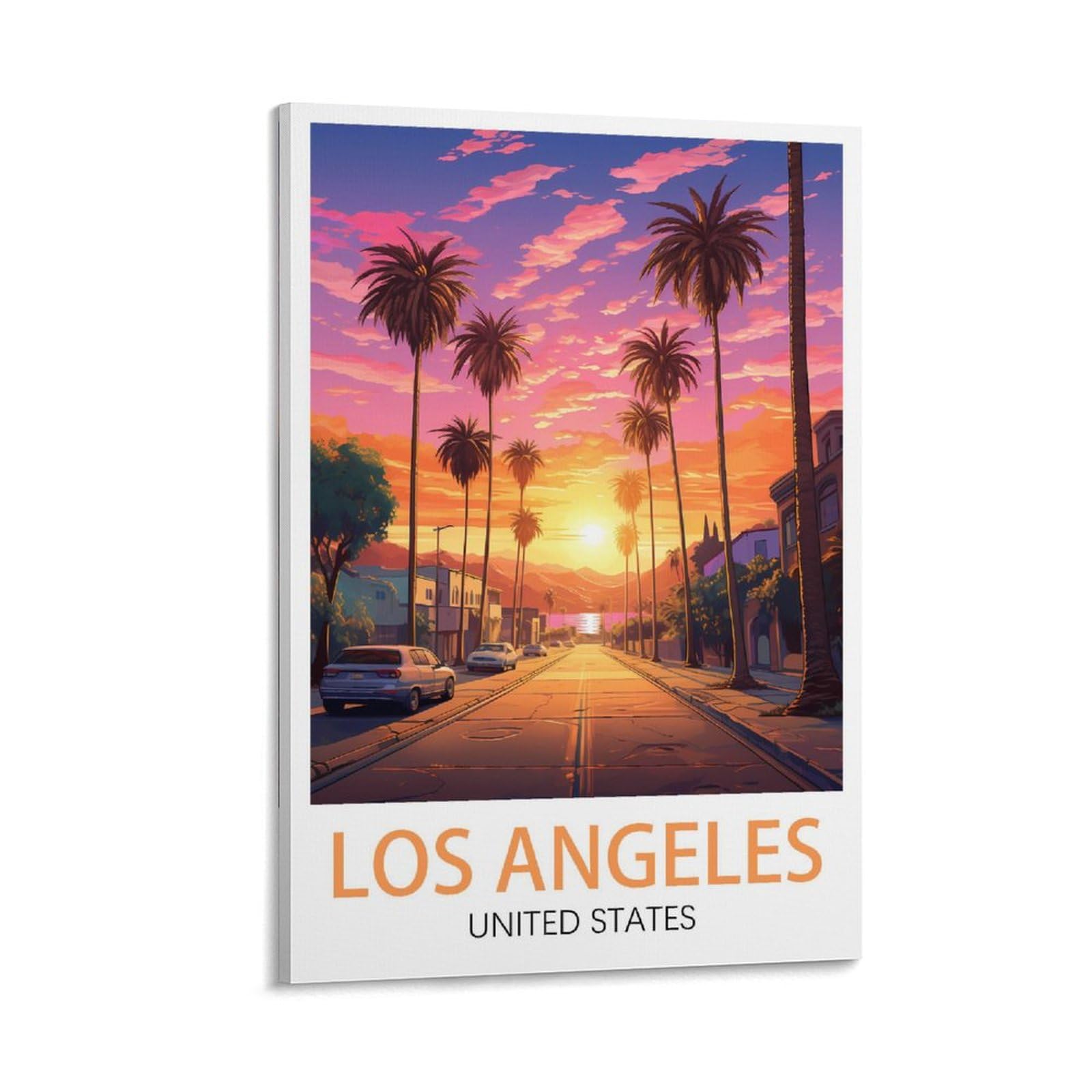Orbana Frame-Style Los Angeles Vintage Travel Posters 08X12inch(20X30cm) Canvas Print For Living Room, Bedroom, Dorm, Home, Office Wall Decoration
