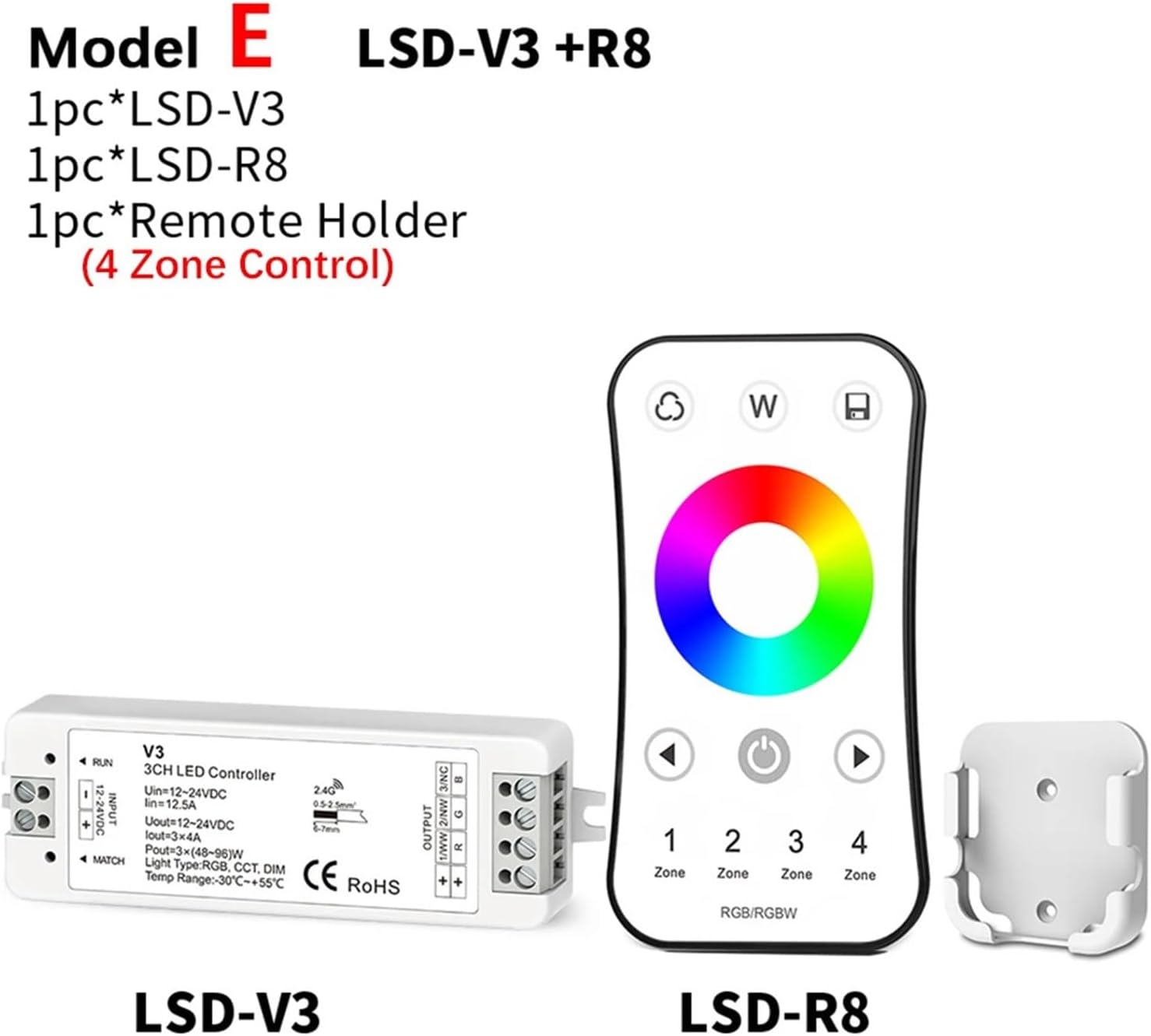 DC12-24V RF 2.4G RGB Controller LED Light Strip RGB Controller Wireless RF Remote Control with LED Light Strip Remote Wall Mount Bracket (Color : A Model)