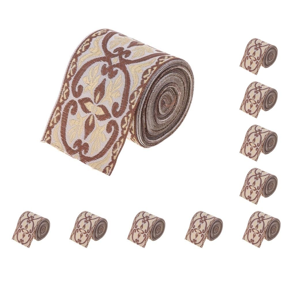 Juego de 10 cintas de tela jacquard beige de 5 m para costura y manualidades, 6 cm, color, 6 cm x 5 m