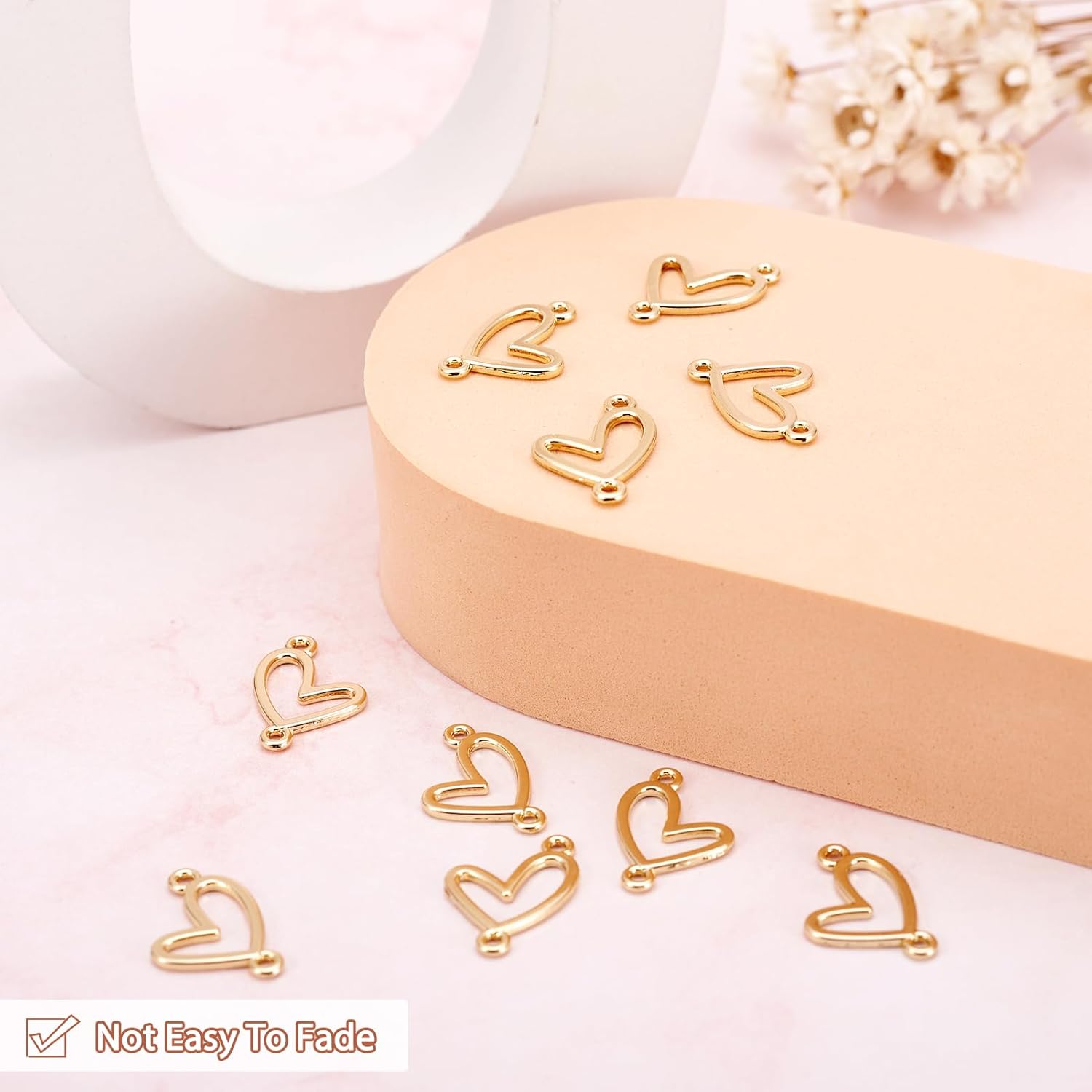 10Pcs Gold Heart Charms Heart Link Pendants Light Gold Connector Charms Double Loops Love Ring Pendants for Earrings Bracelet Necklace Macrame Making - Image 2