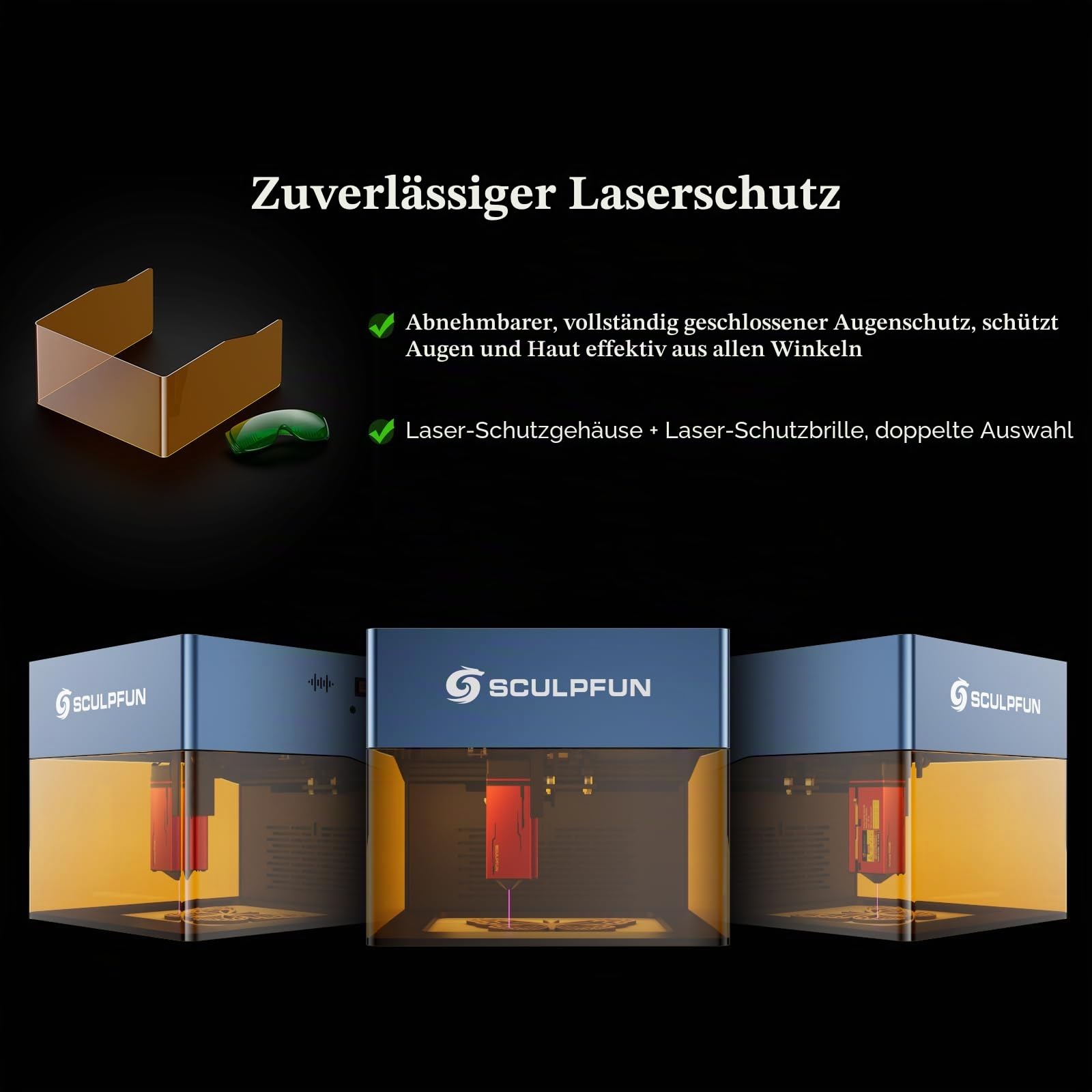 SCULPFUN iCube 3W Lasergravierer, 0,02 mm Laserpunkt, 10000 mm/min Gravurgeschwindigkeit, Laser Graviermaschine mit Rauchfilter, App-Verbindung, 32-Bit-Motherboard, 130 x 130 mm