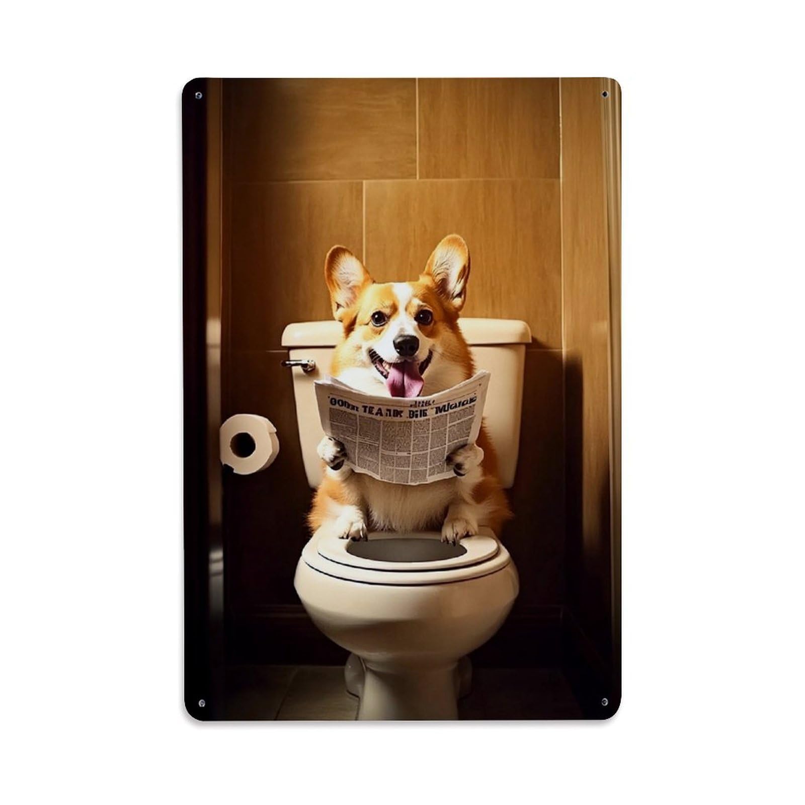 Bliveurn Vintage Dog Reading Newspaper On Toilet(1) Retro Metal Tin Sign, Metal Poster For Home, Gaming Room, Studio Workshop,Bar,Garage Wall Art Decor 8X12 Inch