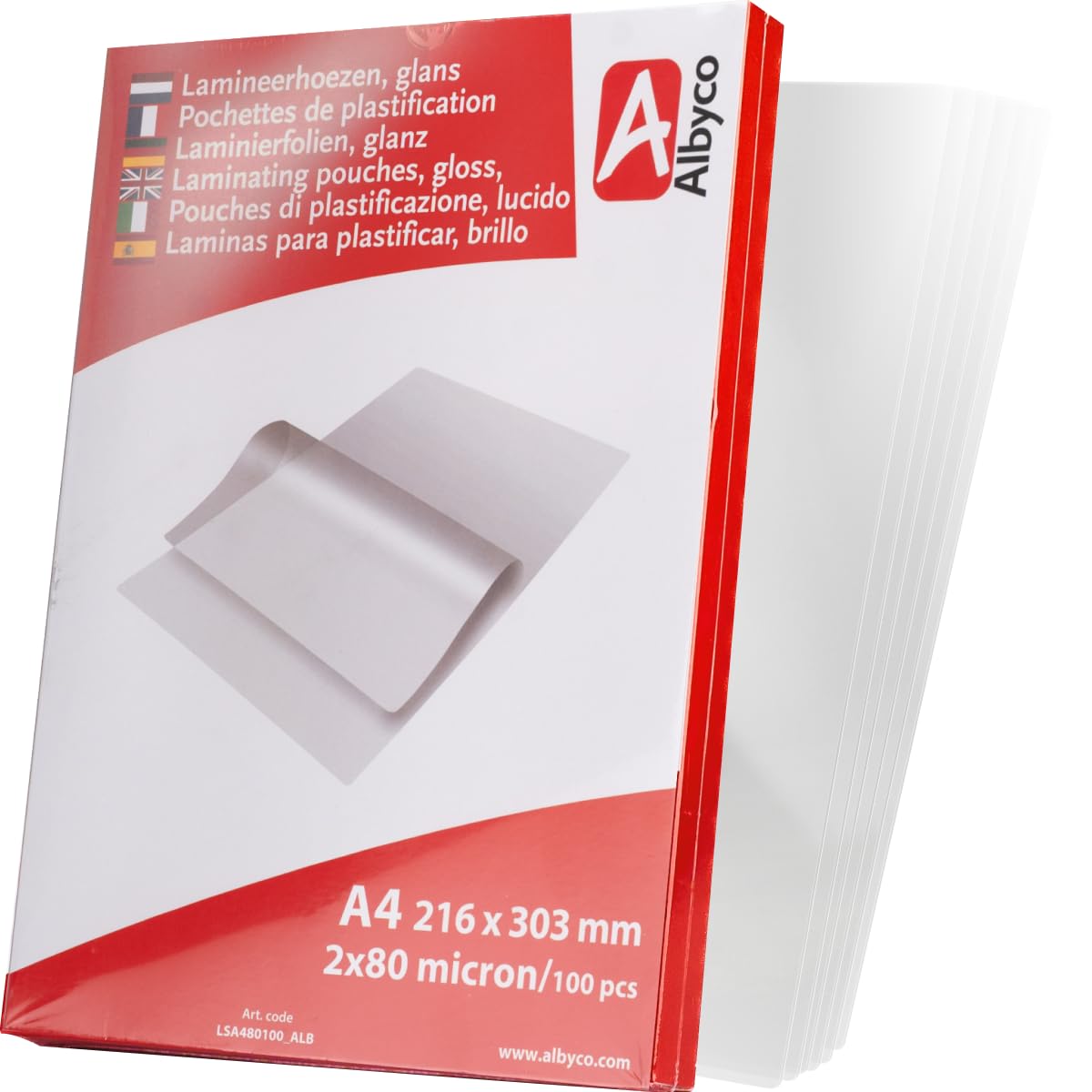 Bolsa de Laminación Albyco A4 | Hoja de Laminación | Brillante | Por 10 Paquetes de 100 Piezas | Grosor 2x80 | (160) Micrones